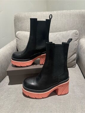 Michele Lopriore Milano Black Leather Platform Chelsea Boots Pink Sole EU 36